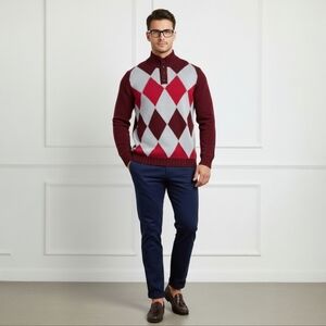 Andrea Fenzi 100% Cashmere Argyle Sweater – Preppy Academia Knit - Size XL